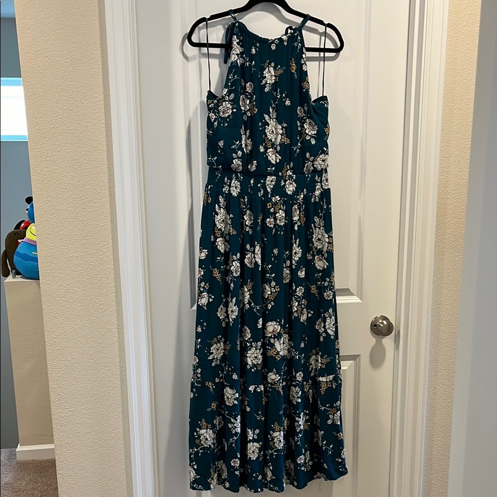 Floral Sleeveless Maxi Dress - Teal
